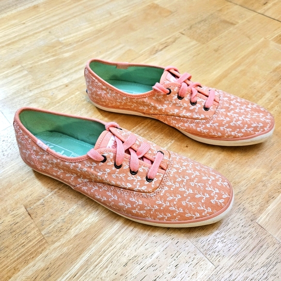 Keds sneaker coral floral print womens size 8.5 - Picture 1 of 13